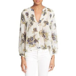 JOIE Silk Porcelain Laurel B Floral Pleat Blouse